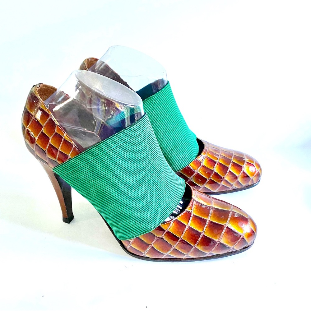 $418 MSRP Lucila Iotti Handmade Artisan Leather Crocodile High Heel Pumps 10.5‎